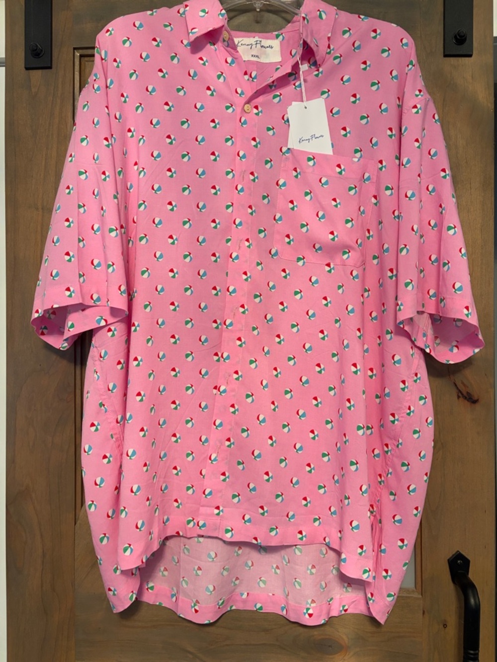 Kenny Flowers Pink Camp Shirt with Mini Beach Ball Print Size XXL